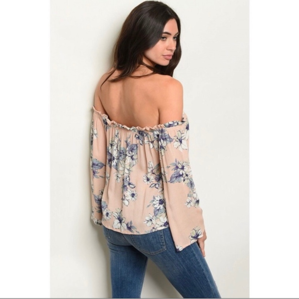 blush off the shoulder flower top - Picture 3 of 4